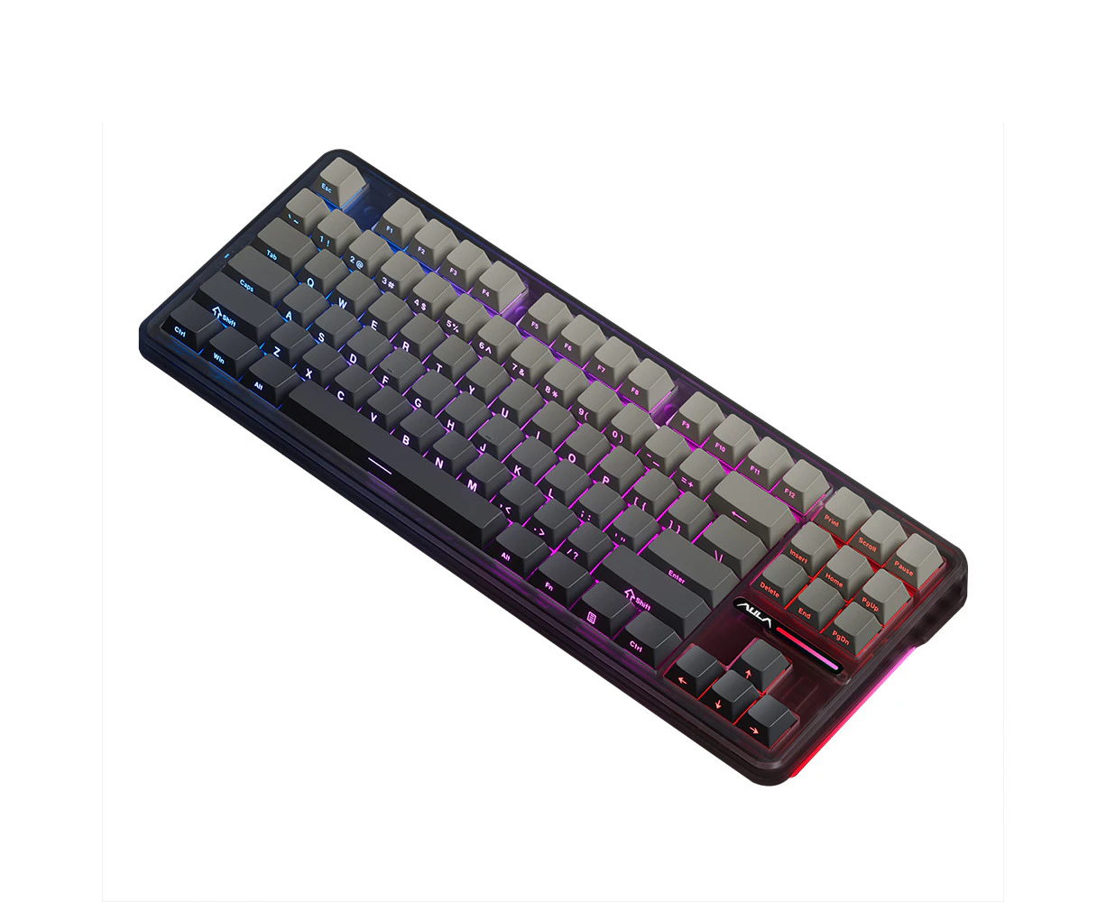 AULA F87 Mechanical Keyboard Wireless Gasket Structure Keyboard with Tri-Mode Connectivity 87-Key Low-Delay Gaming Keyboard with Light Effect