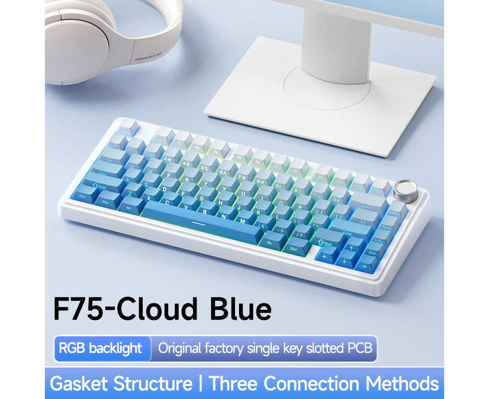 AULA F75 Mechanical Keyboard Wireless Gasket Structure Keyboard with Tri-Mode Connectivity 99-Key Low-Delay Gaming Keyboard with Light Effect