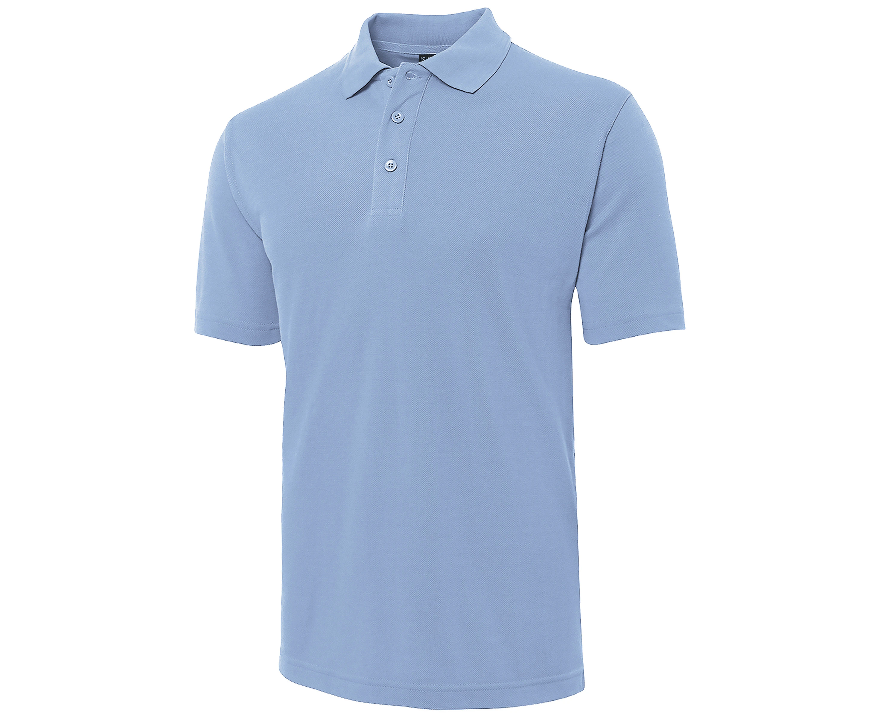 Cotton Blend Polo Shirts Plain Solid Colour Golf Shirt Short Sleeve Pique Classic Fit - Sky Blue