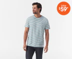 Tommy Hilfiger Men's Striped Linen Tee / T-Shirt / Tshirt - Lofty Blue