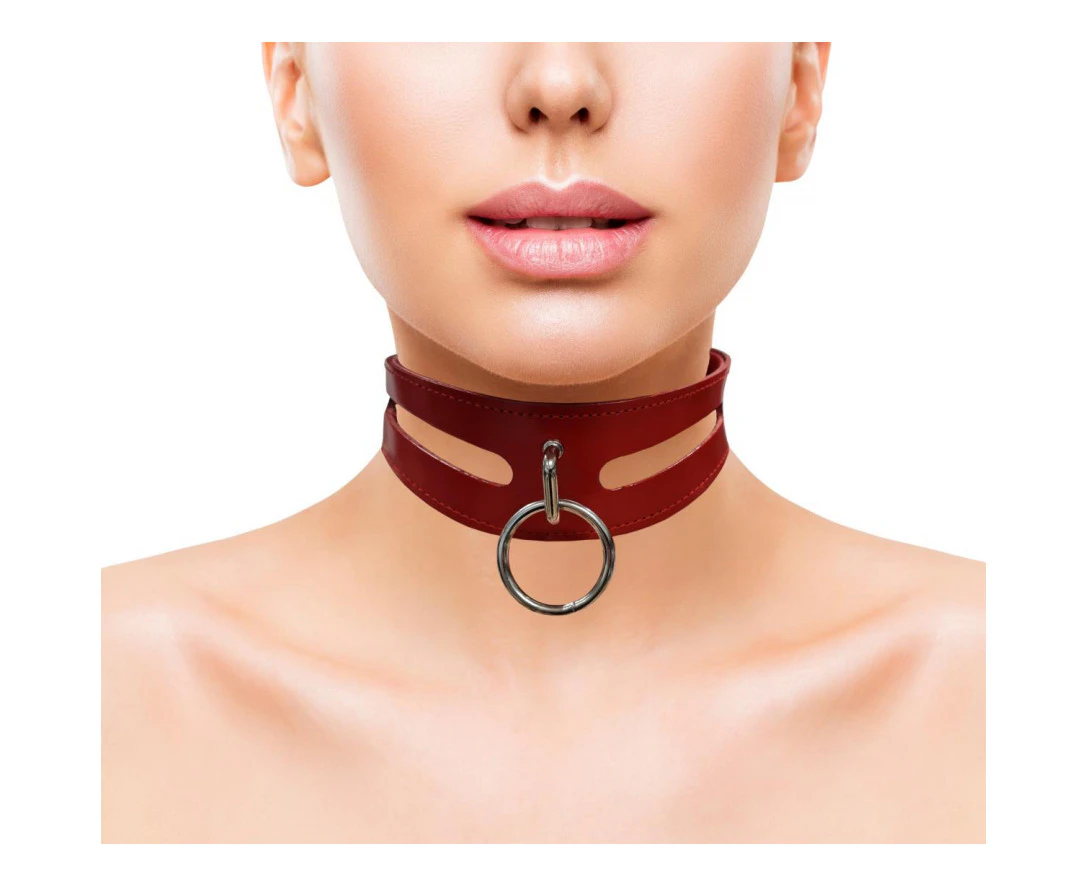 Elegant Leather Fashion Collar With 40cm Ring Red, For Sensual Pleasure And Style