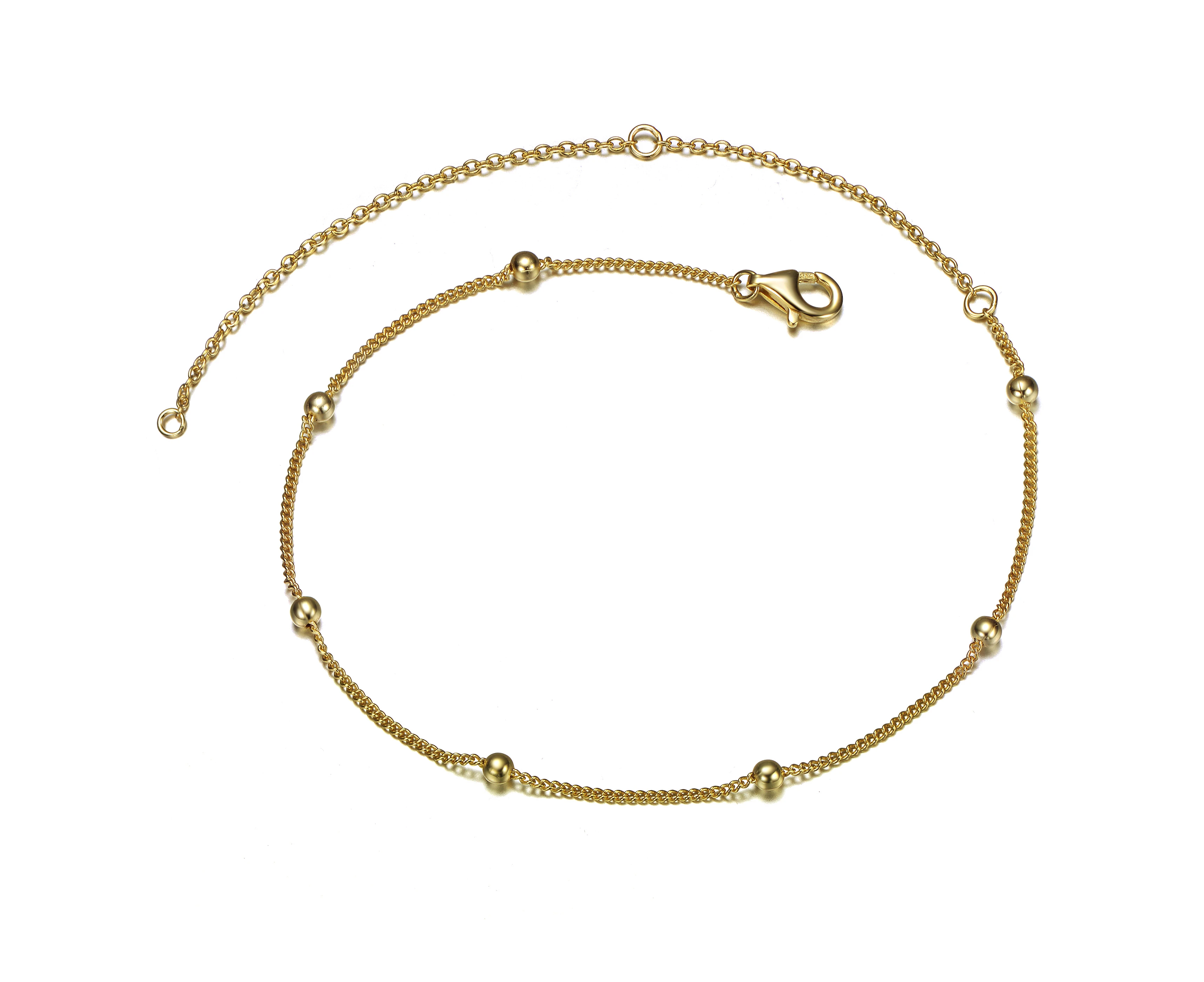 GiGiGirl Sterling Silver 14k Gold Plated Bead Link Anklet