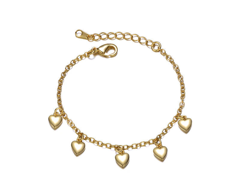 GiGiGirl 14K Gold Plated Heart Charms Bracelet