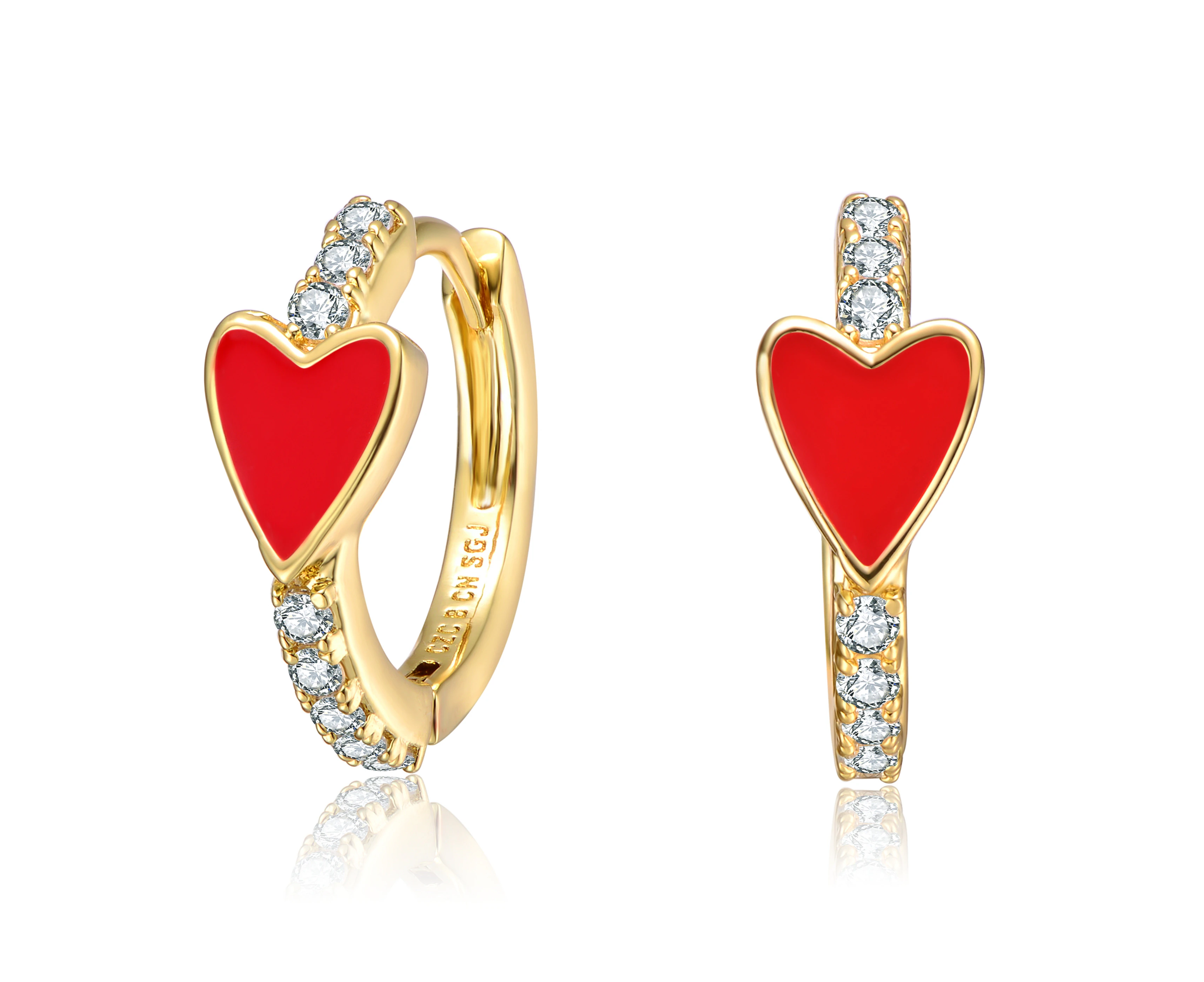 GiGiGirl 14k Gold Plated Enamel Heart Slim Hoop Earrings