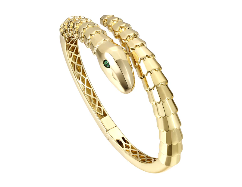 Rachel Glauber 14k Gold Plated Emerald Serpent Bracelet