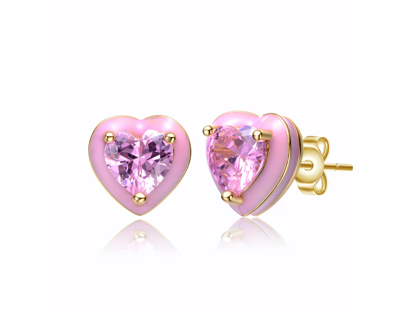 GiGiGirl 14k Gold Plated Enamel Heart Stud Earrings