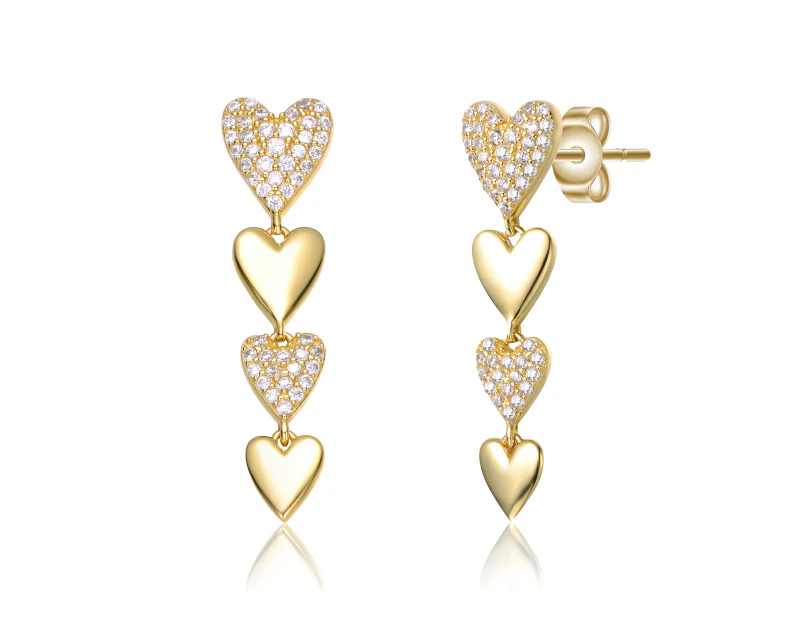 Genevive 14k Gold Plated Double Stampato Heart Dangle Earrings