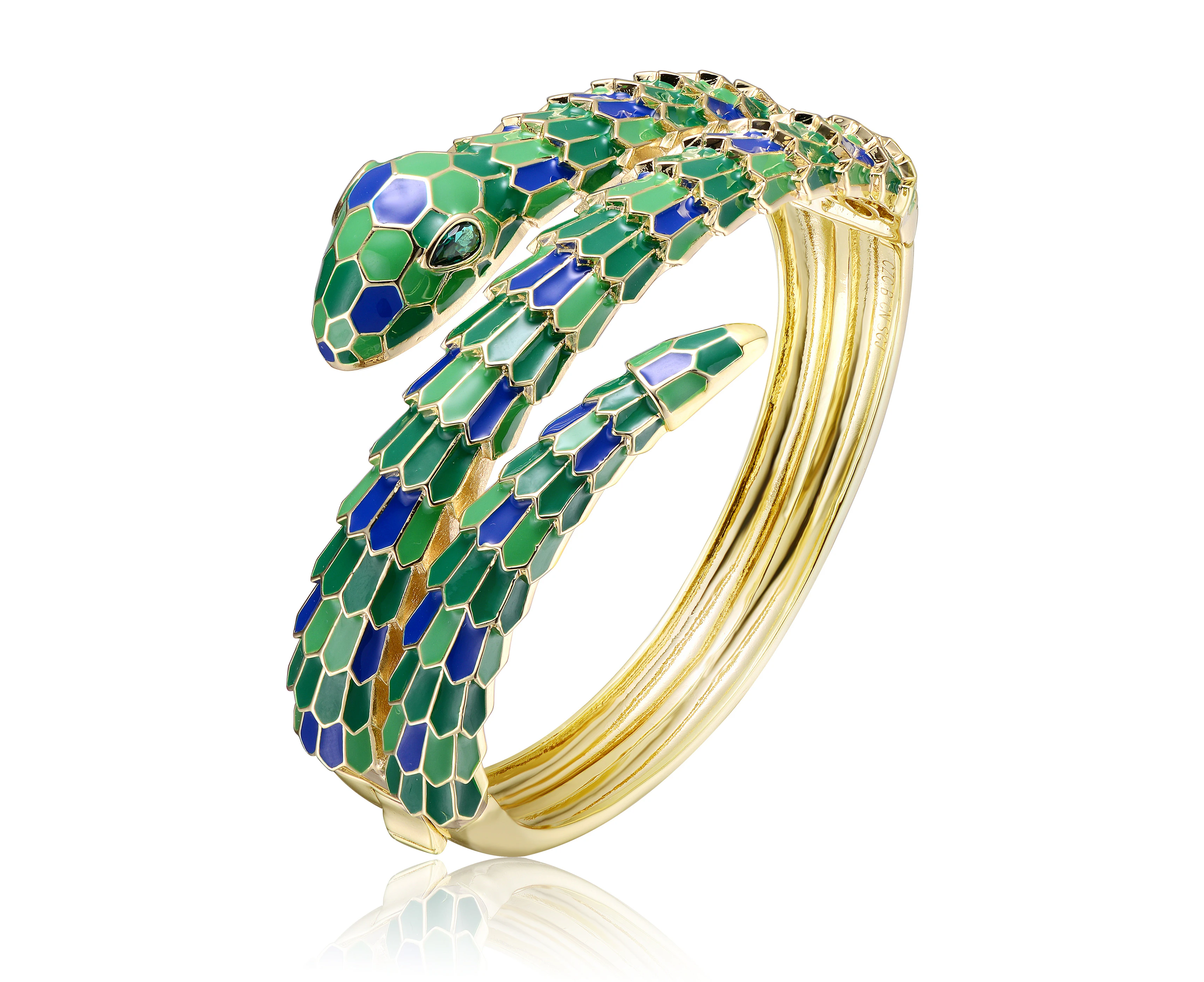 Rachel Glauber 14k Gold Plated Emerald Serpent Coiled Bracelet