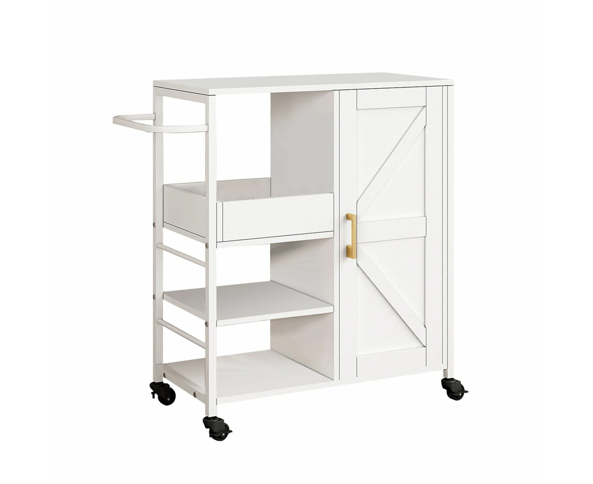 Kitchen Island Trolley Portable Rolling Utility Cart on Wheels Mobile Storage Cabinet Shelf Organizer Food Preparation Table Towel Rack