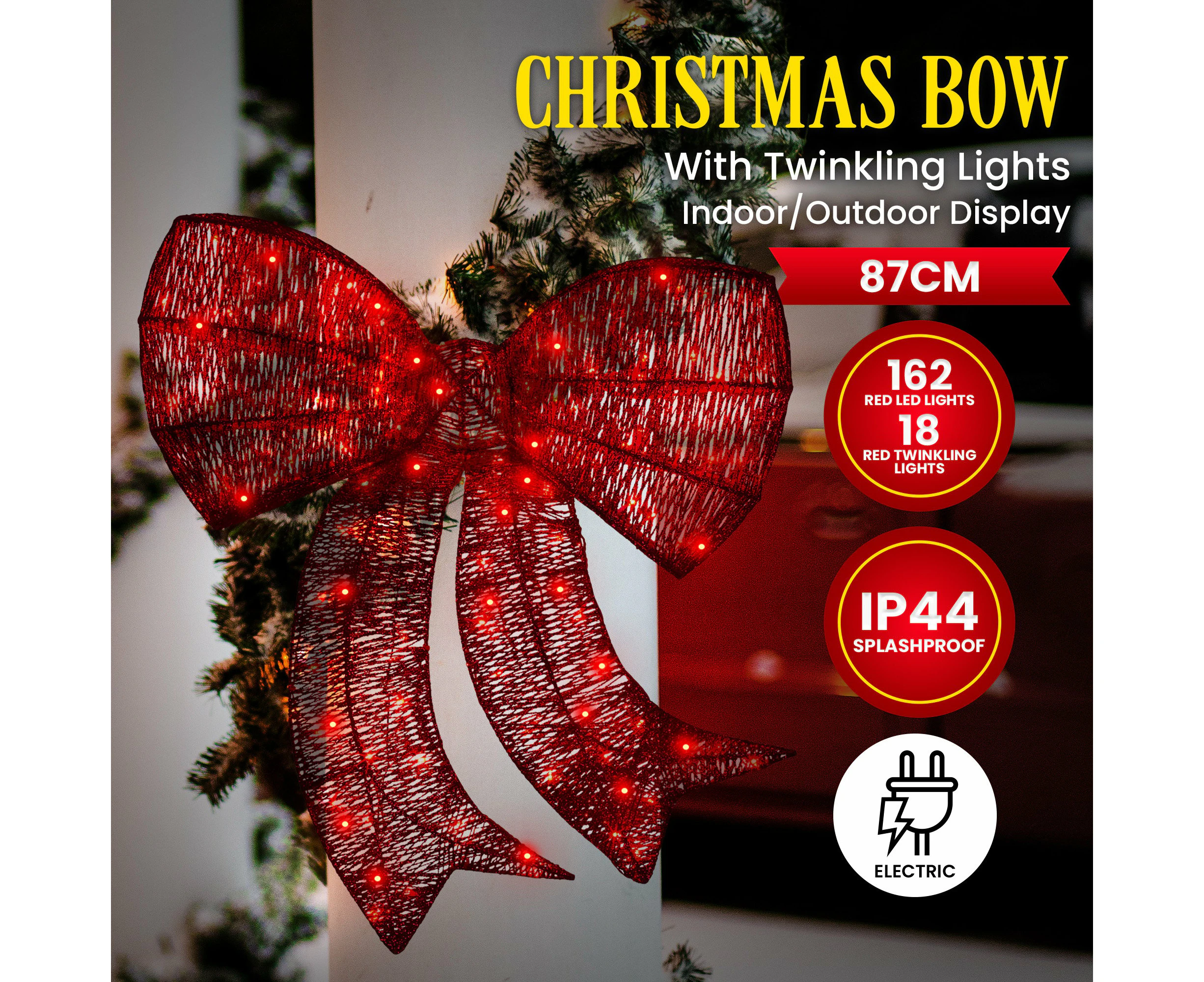 Christmas Display Bow with Lights -  87cm