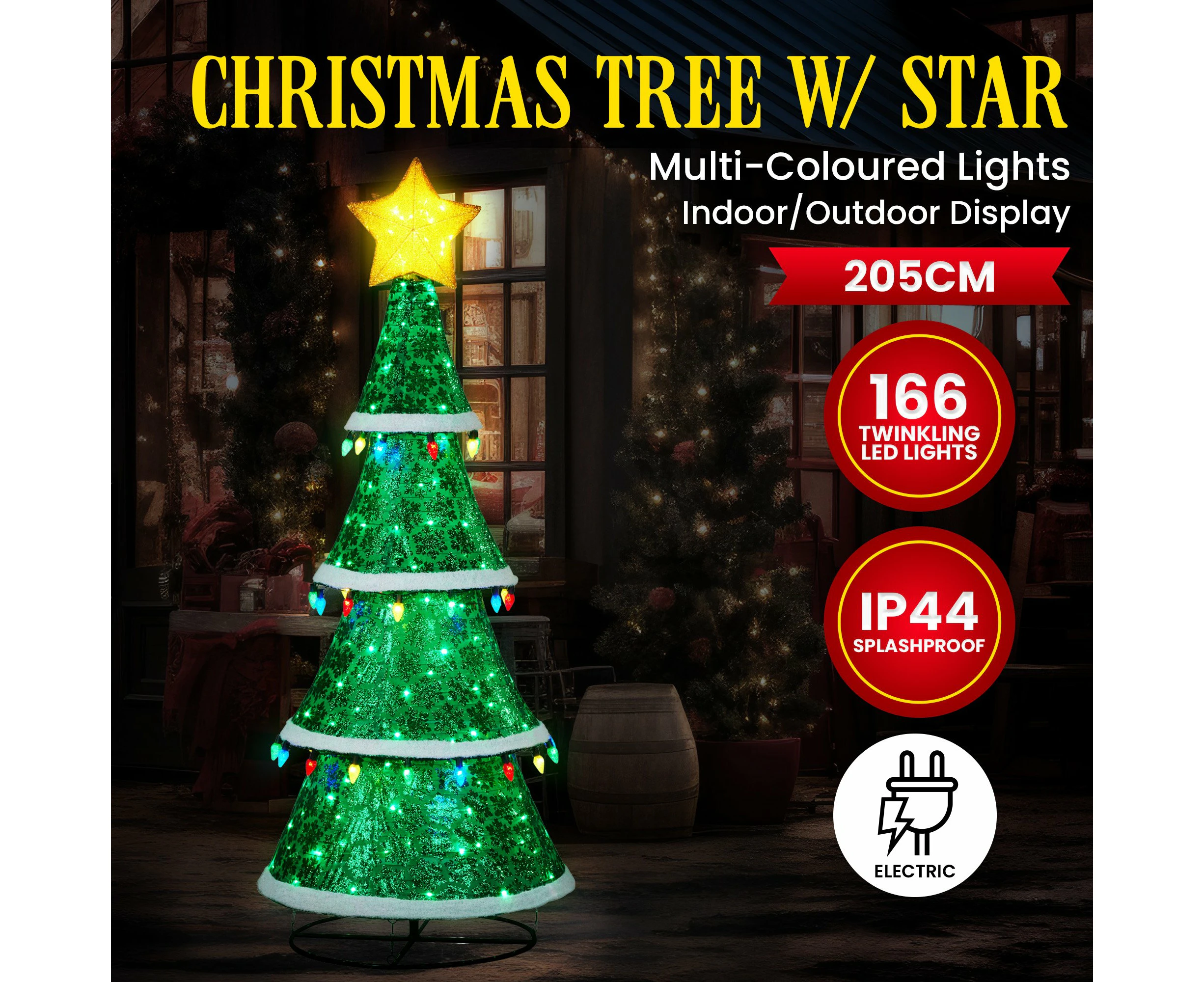 Indoor/Outdoor Tiered Christmas Tree with Lights - 205cm