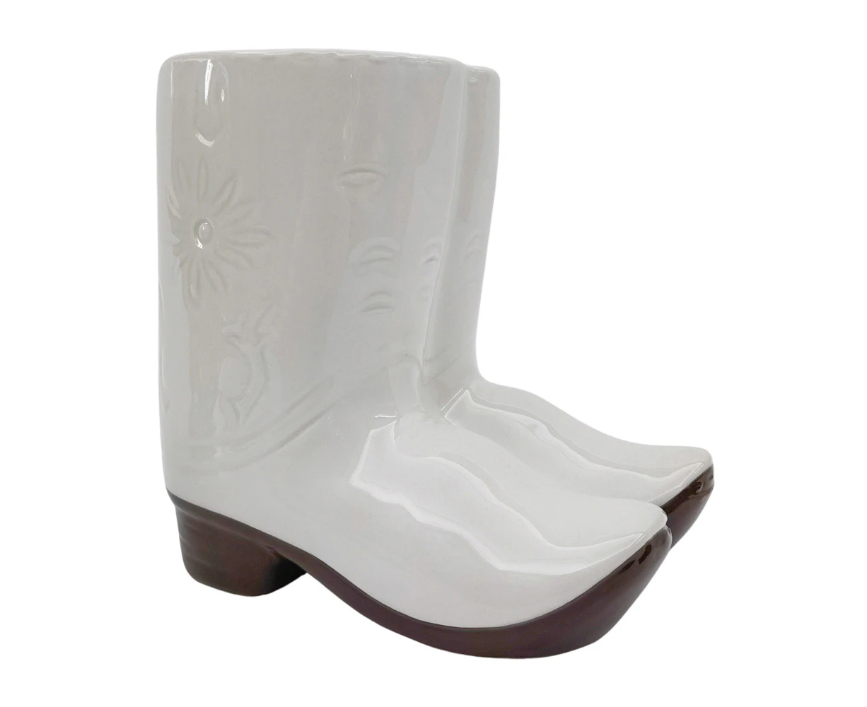 Urban Cowboy Boots Planter White 16cm Home Decorative Outdoor Garden Decor