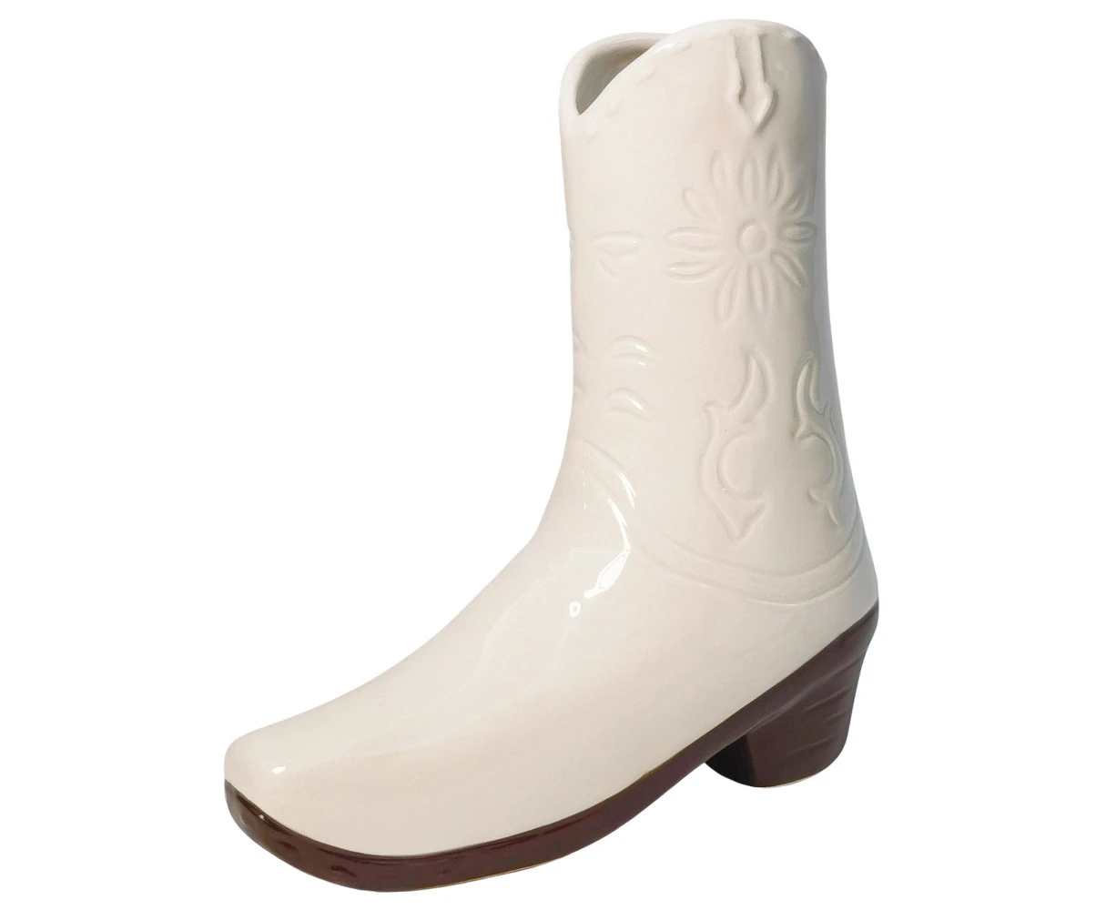 Urban Cowgirl Boot Flower Vase Ceramic White 19cm Decorative Home Decor