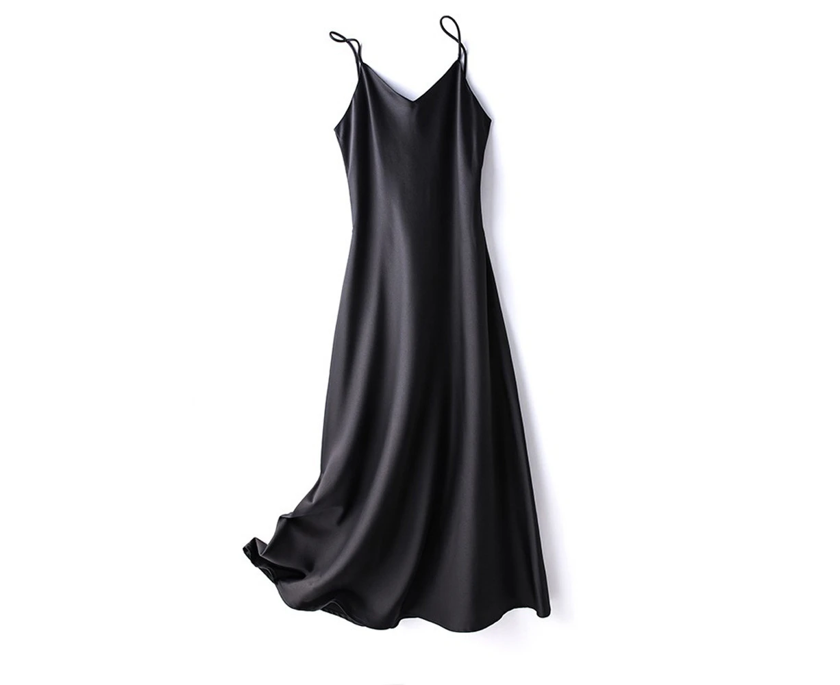 Women's Sleeveless Spaghetti Strap Satin Wedding Guest Party Dress Cocktail Evening Formal Dresses