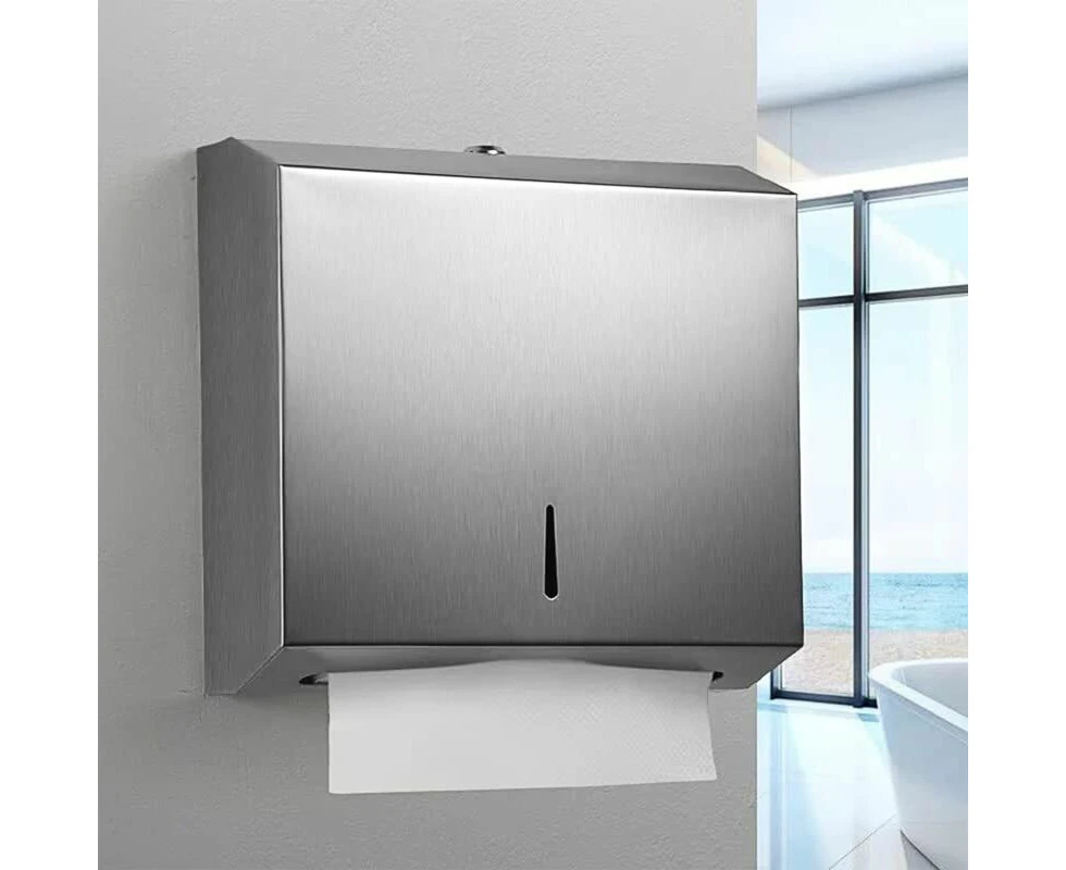 Hand Towel Dispenser, Stainless Steel Paper Towel Dispenser, Wall-Mounted Paper Dispenser for About 250 to 400 Paper Towels