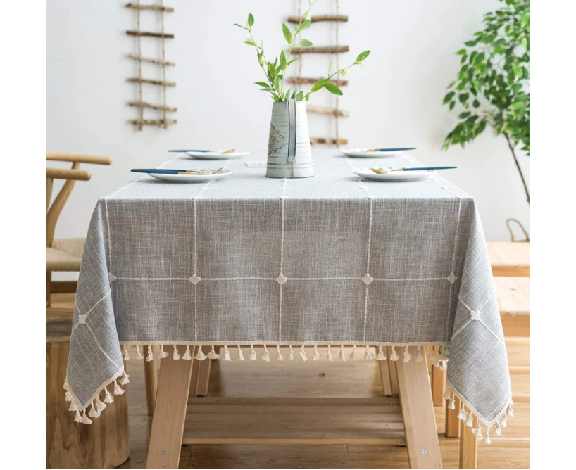 Rustic Lattice Tablecloth Cotton Linen Square Table Cloths for Kitchen Dining, Party, Holiday, Christmas（90*90)