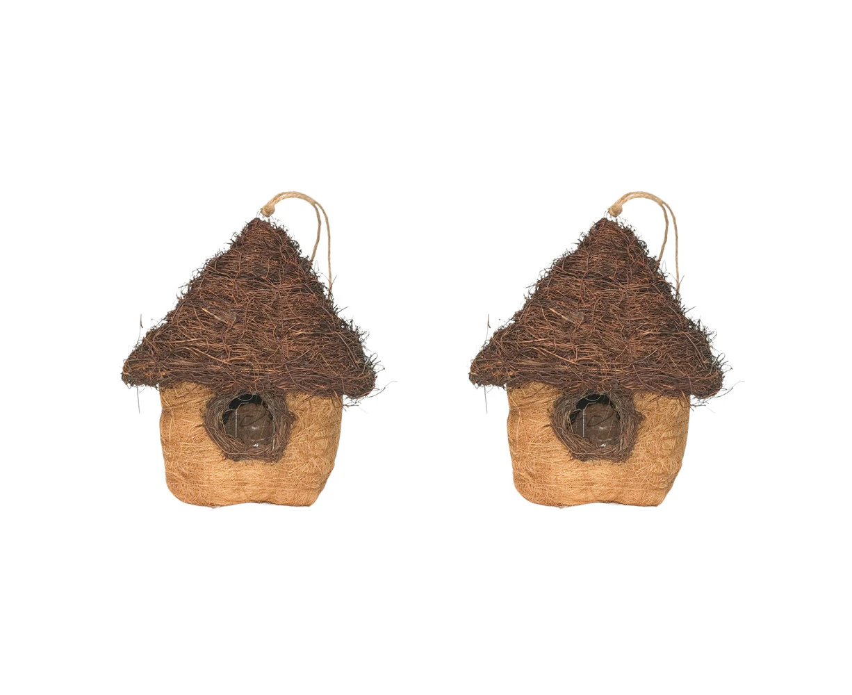 2x Urban HUSK Hanging Birdhouse Brown 26cm Home Decor Outdoor Garden Ornament