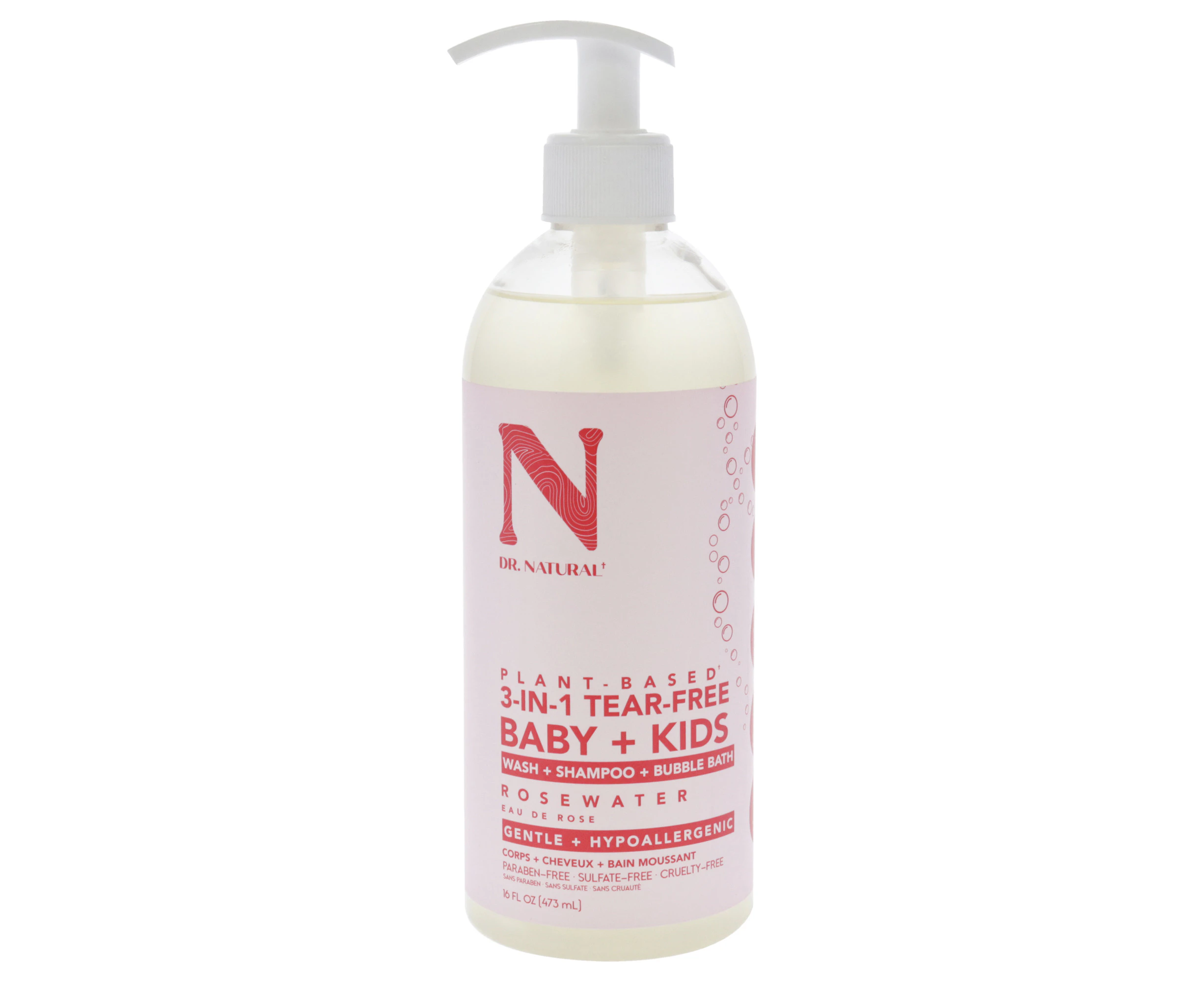 Dr. Natural 3-in-1 Tear-Free Baby Plus Kids Soap - Rosewater For Kids 16 oz Soap