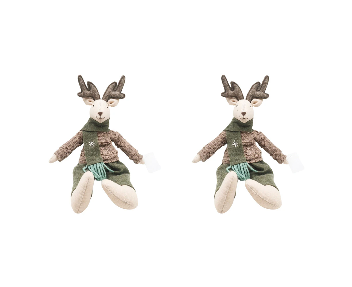 2x Urban Fabric Sitting Reindeer Decoration Olive Decorative Seasonal Decor