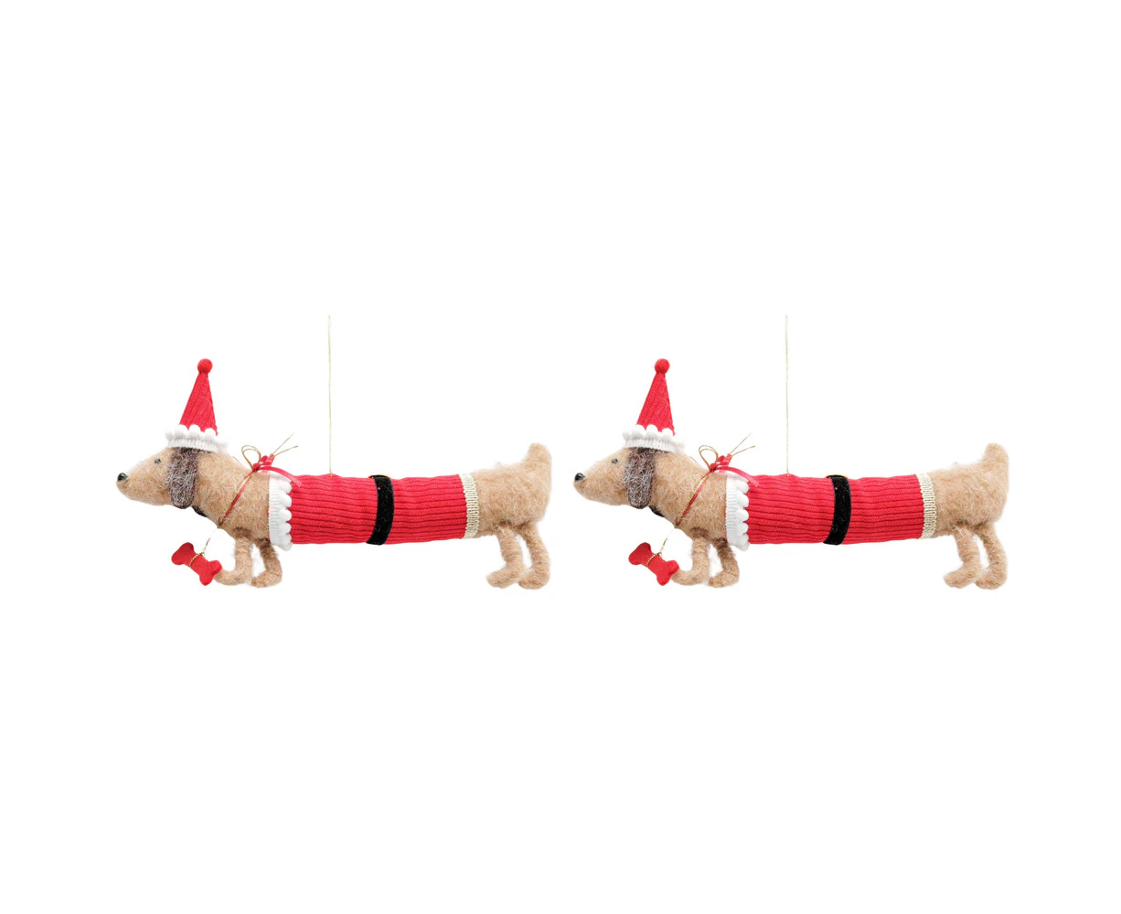 2x Urban Felt Sausage Dog Santa Hanging Decoration Decorative Seasonal Decor