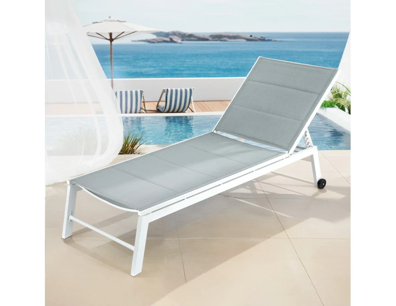 Gardeon Sun Lounger Chaise Lounge Wheels Patio Furniture Outdoor Setting White