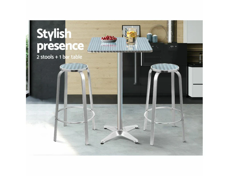 3PC Outdoor Bar Set Bistro Table Stools Adjustable Square Cafe