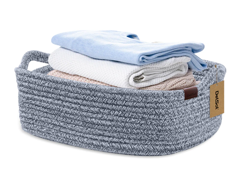 DelSol Cotton Rope Basket Blanket Snack Storage Laundry Clothes Home Organizer Gray