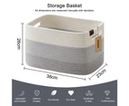 DelSol 3PCS Cotton Rope Basket Blanket Storage Laundry Clothes Home Organizer White & Gray