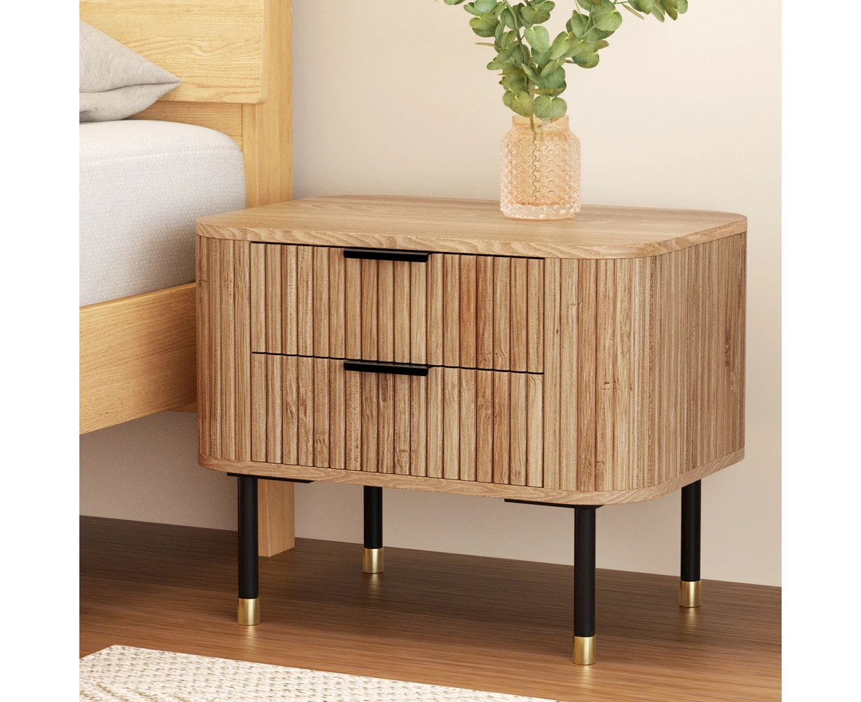 Artiss Bedside Table 2 Drawers Paulownia Wood Pine