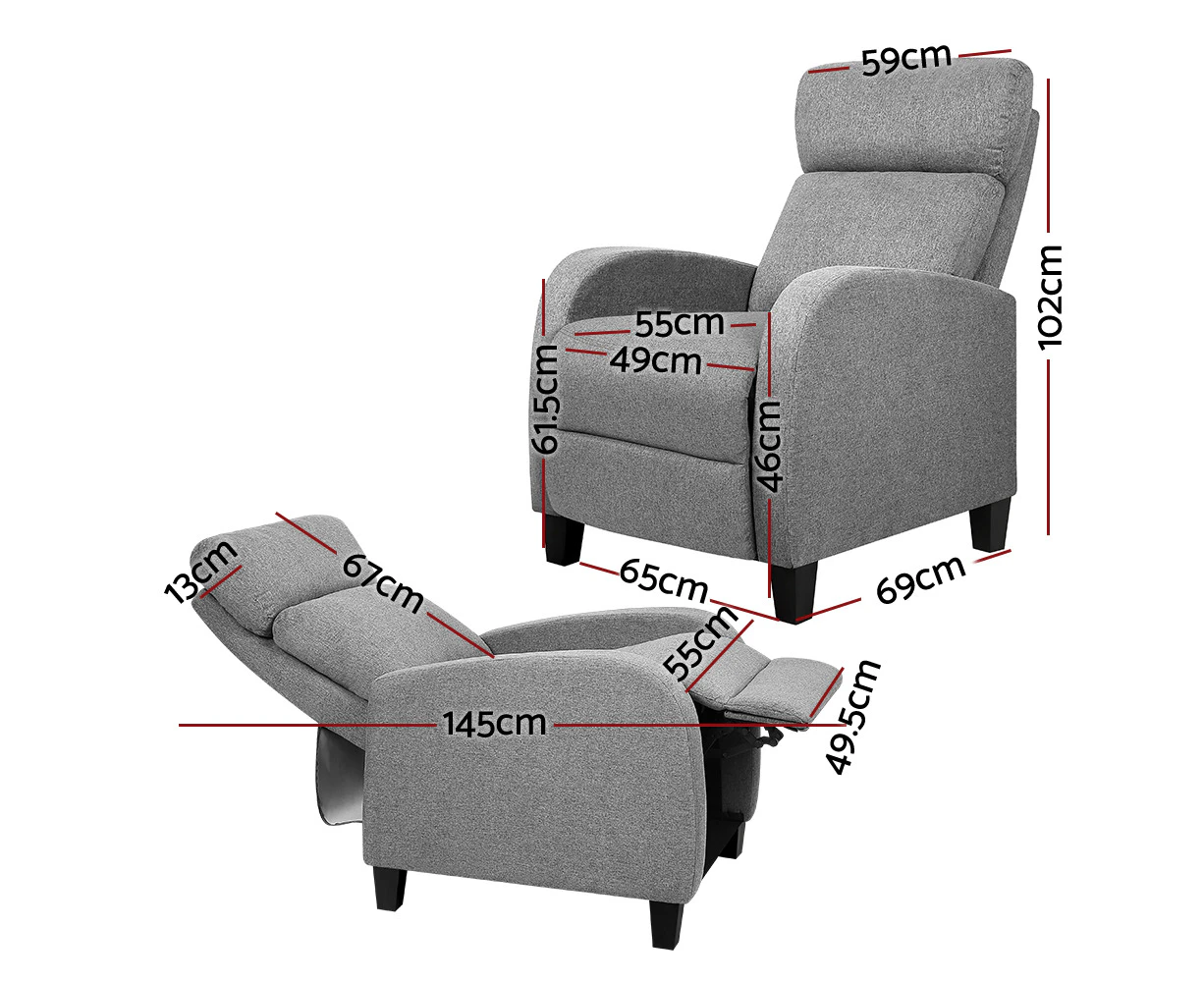 Fabric Reclining Armchair - Grey