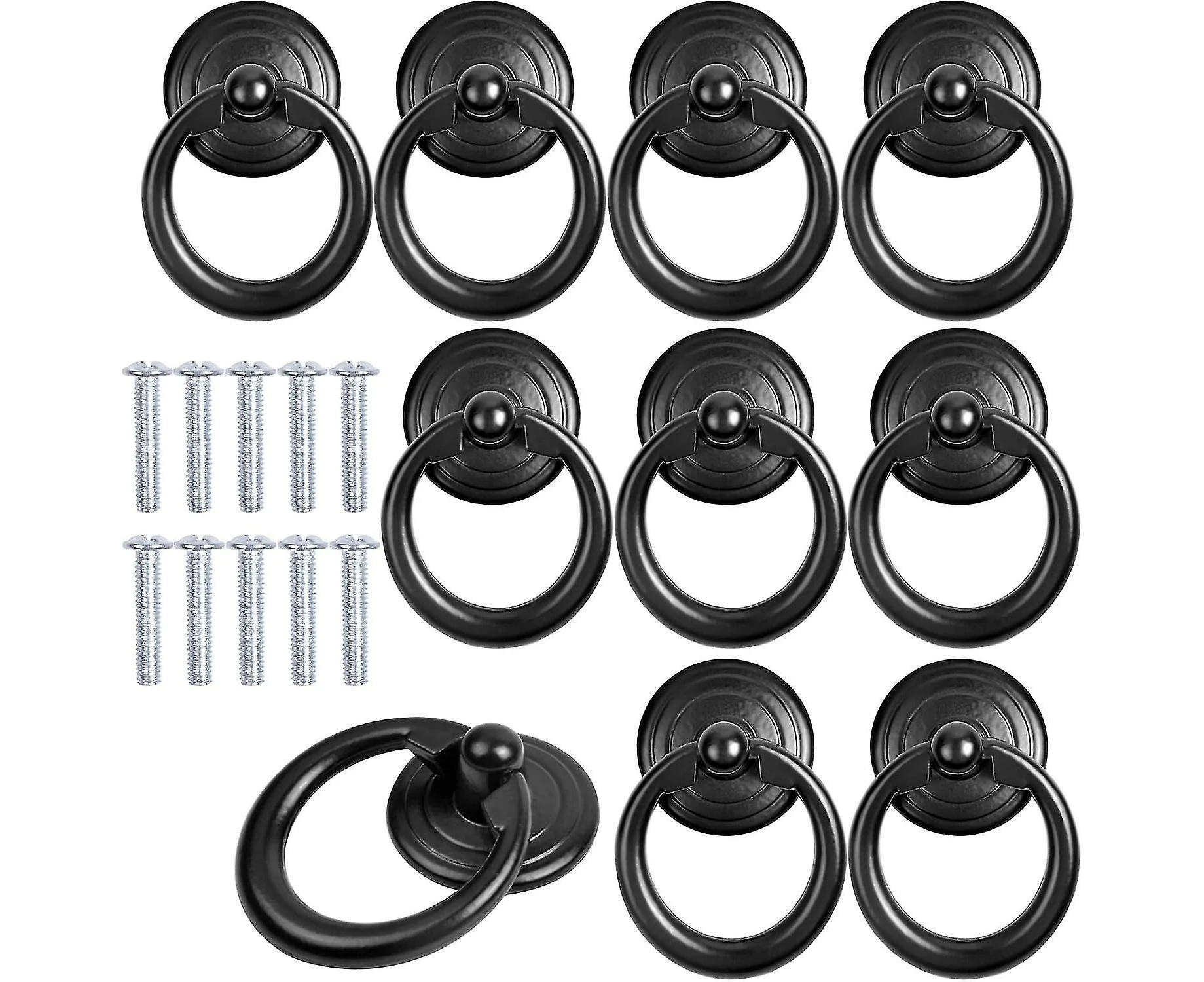 10 Pcs Black Cabinet Handle Metal Door Knob Drawer Ring Pull Handle Classic Round Furniture Handle Furniture Knob Pull Handles