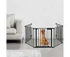 385cm Freestanding fireplace Baby Gate with Door, Extra Wide Adjustable Pet Gate for Fireplaces and Stairs Foldable Baby Play Yard  , Black, 6 Panels