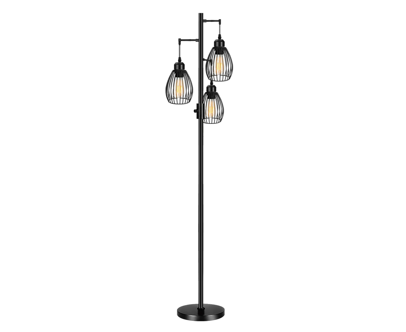 CLORA Dimmable Floor Lamp Industrial Standing Tall Lamps 3 Elegant Teardrop Cage Head Black