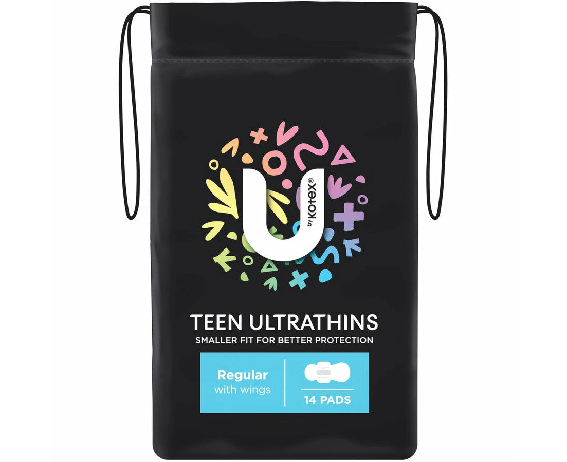 U By Kotex Teen Ultrathins Pads Regular With Wings 14 pack