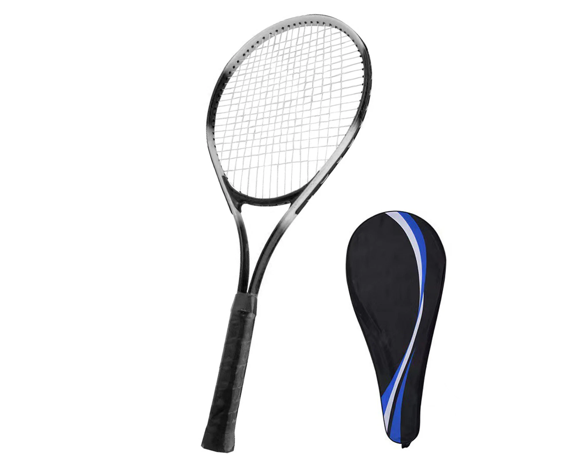 27 Inch Tennis Racket Beginner Competition Set with Carry Bag Black