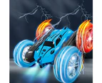 2.4 GHZ Remote Control Stunt Car 4WD Double Sided Rotating Crawler with Headlights Blue