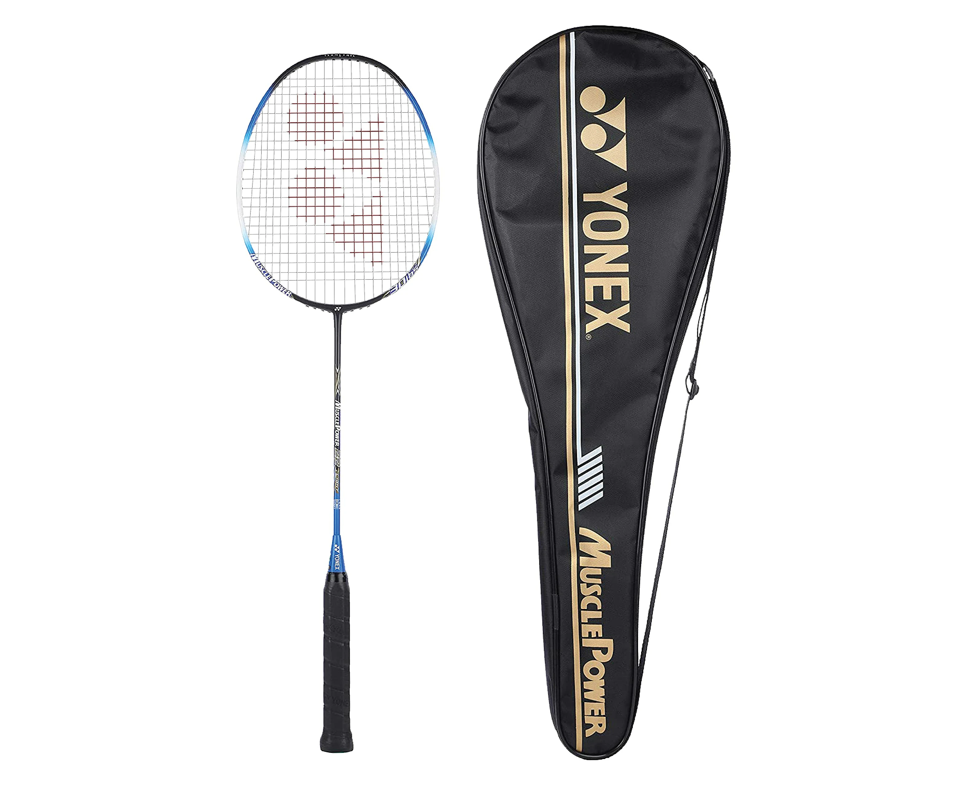 YONEX Muscle Power 22LT Carbon Graphite Strung Badminton Racket with Full Racket Cover (Black/Blue)