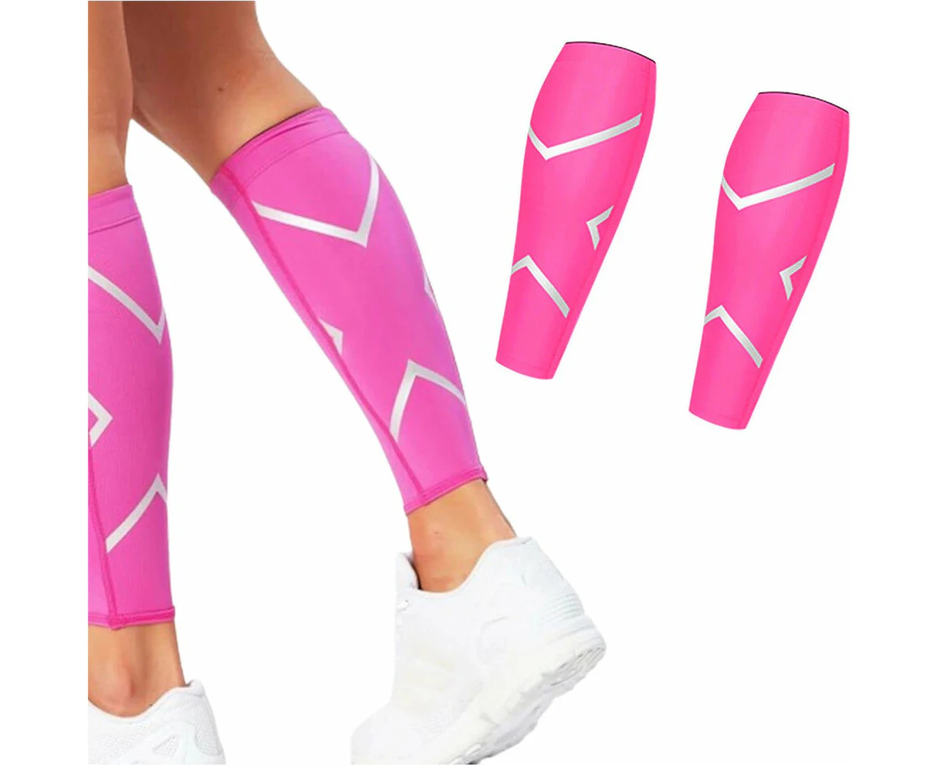 Pair of Compression Calf Sleeve Elastic Leg Brace for Sports Running-Rose