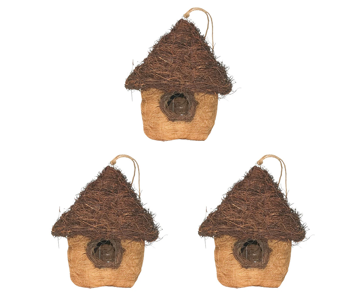 3x Urban HUSK Hanging Birdhouse Brown 26cm Home Decor Outdoor Garden Ornament