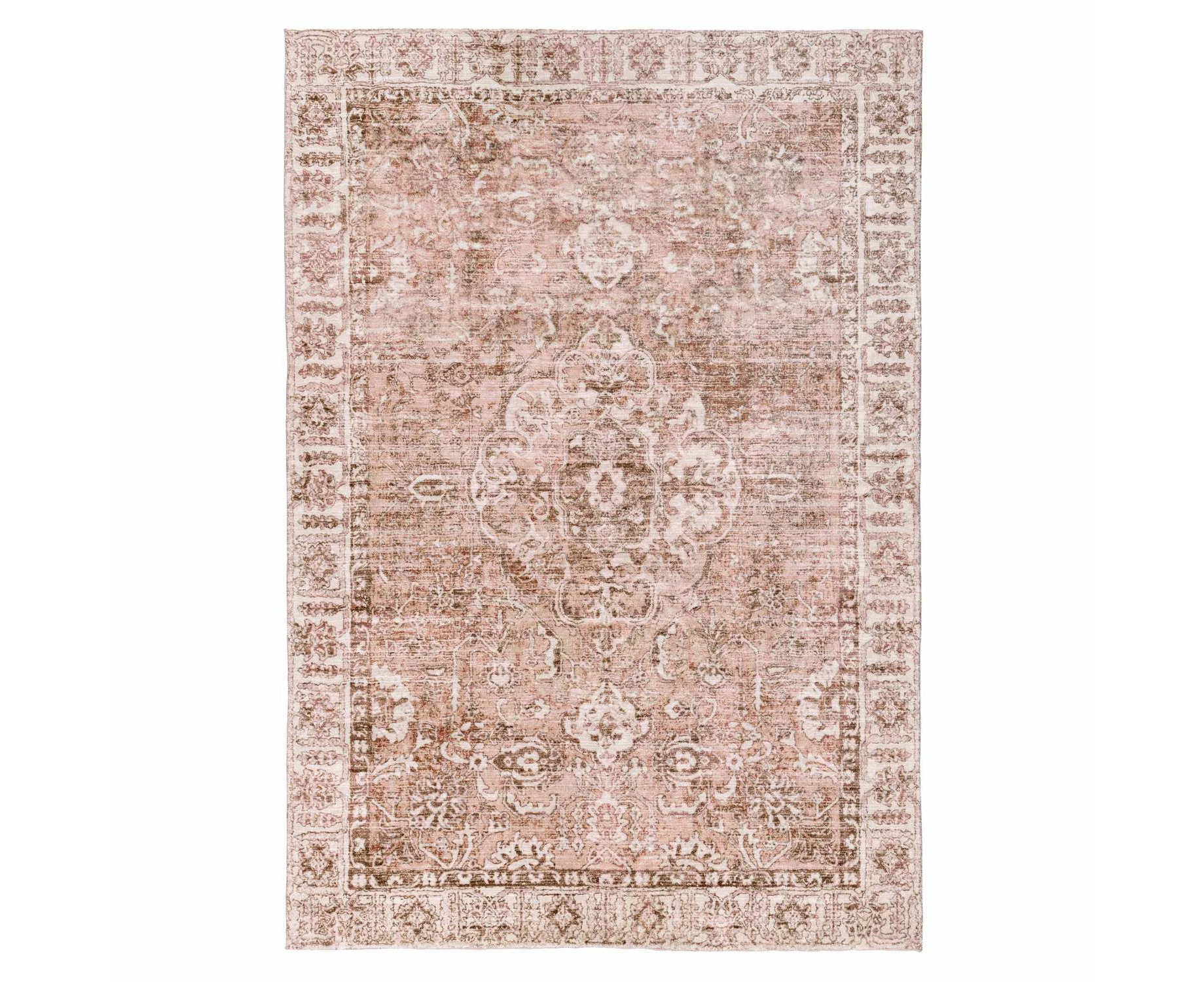 Rosa Pink Floral Medallion Washable Rug