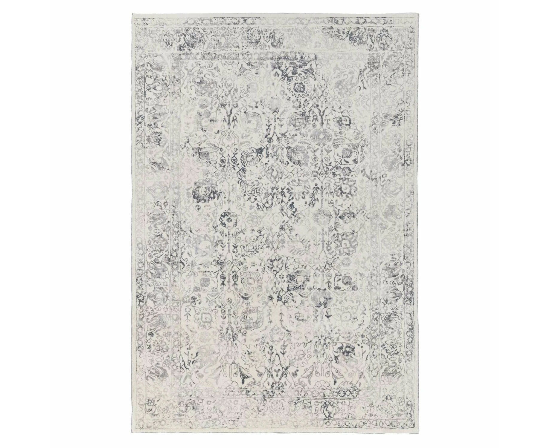 Yeni Grey and Beige Floral Washable Rug