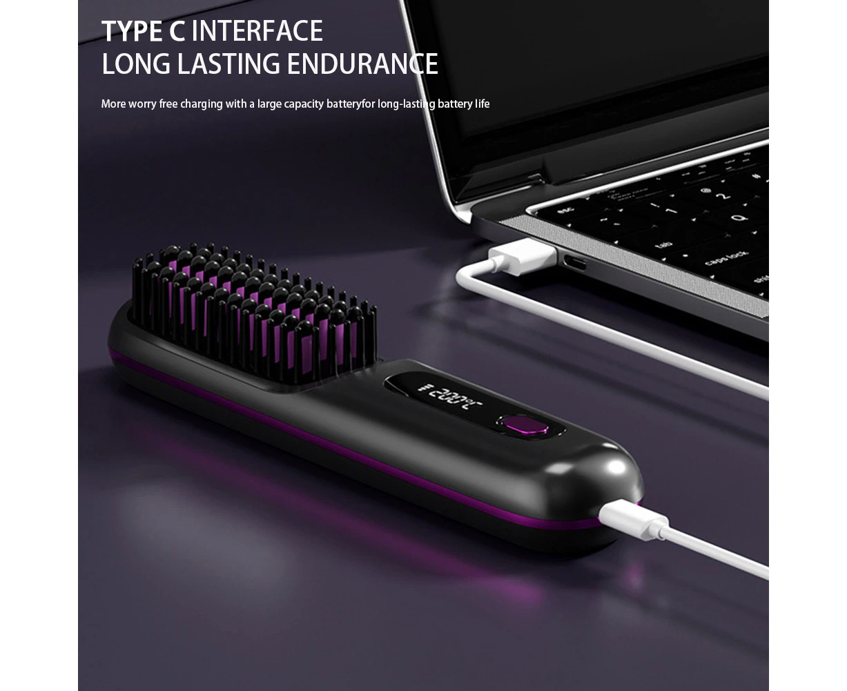 USB Heated Hair Straightening Comb Digital Display Rechargeable, Anti-Scald Lightweight to Carry Out 2 in 1 Hot Comb Hair Straightener for Women