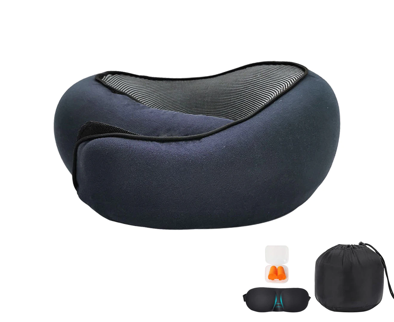 Travel Neck Pillow, Memory Foam Airplane U-Shaped Travel Pillow, 360 Degree Comfort and Breathability-Navy