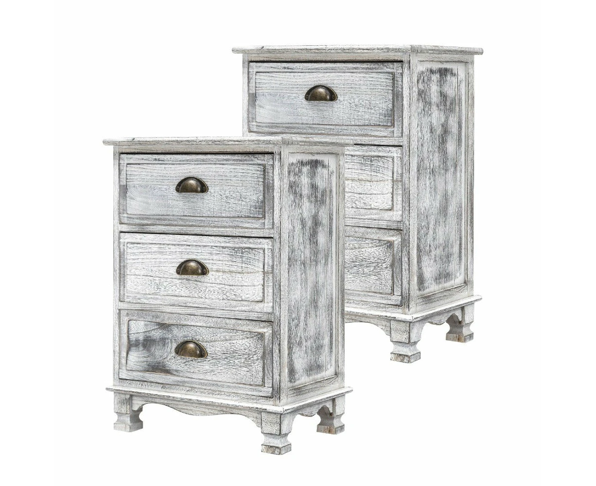 Bedside Tables 2X Bedside Table 3 Drawer Vintage Side Storage Cabinet Bedroom Clara Grey