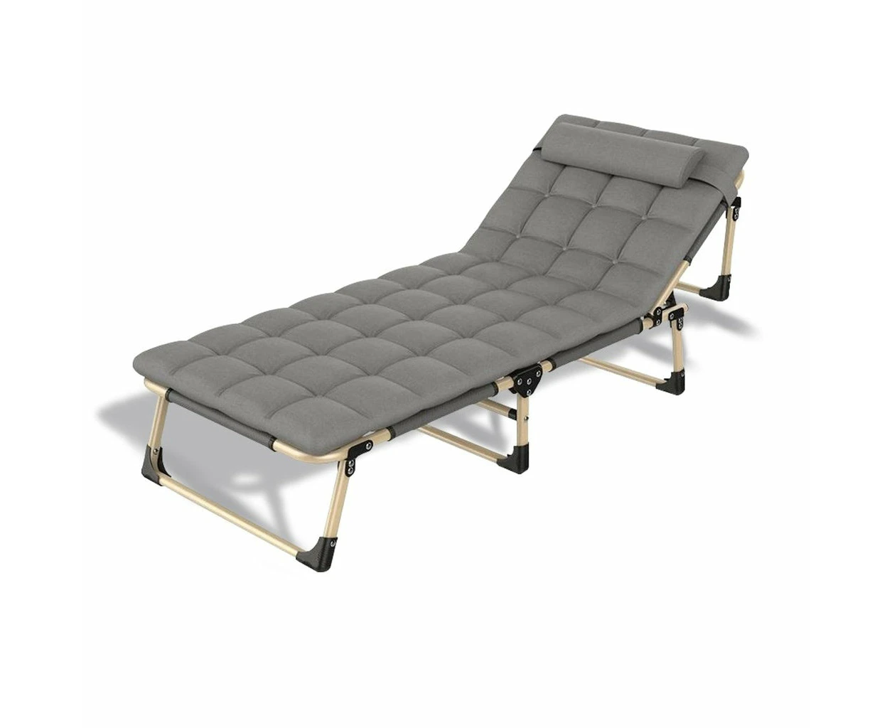 KILIROO Adjustable Portable Folding Bed with Mattress Headrest Steel Frame Foldable Grey