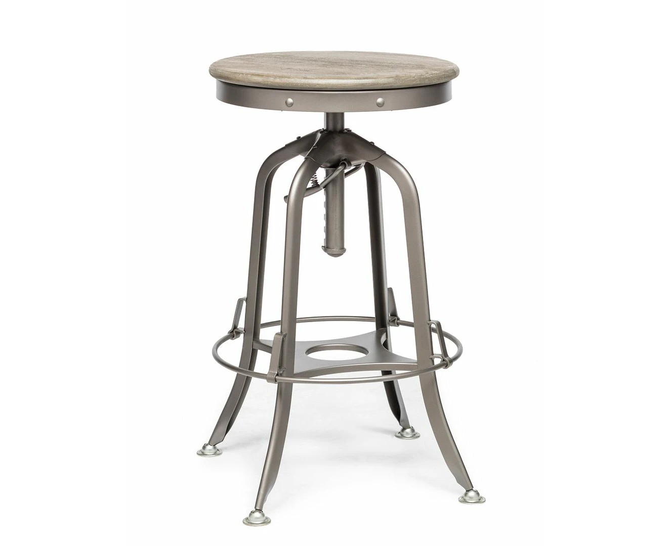 Industrial Height Adjustable Swivel Bar Stool with Oak Wood Top - Grey Finish