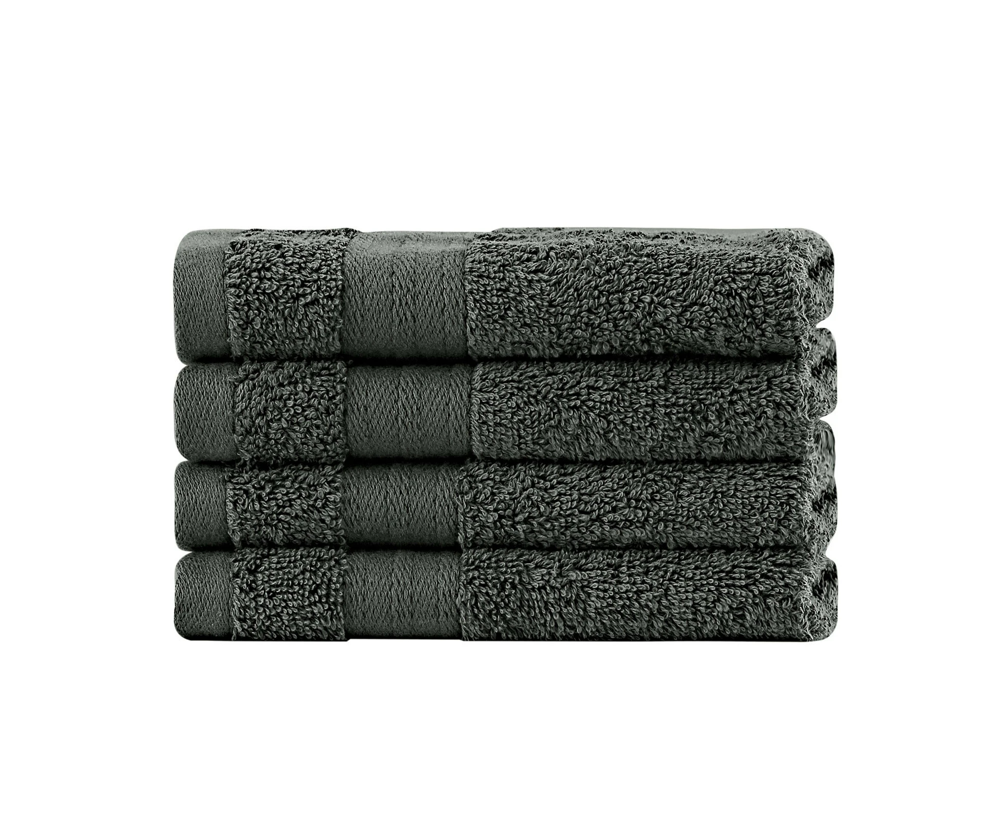 Linenland Bath Towel Set - 4 Piece Cotton Washcloths - Charcoal