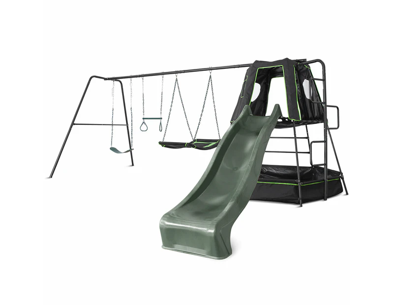 Lifespan Kids Pallas Play Tower with Metal Swing Set in Green Slide