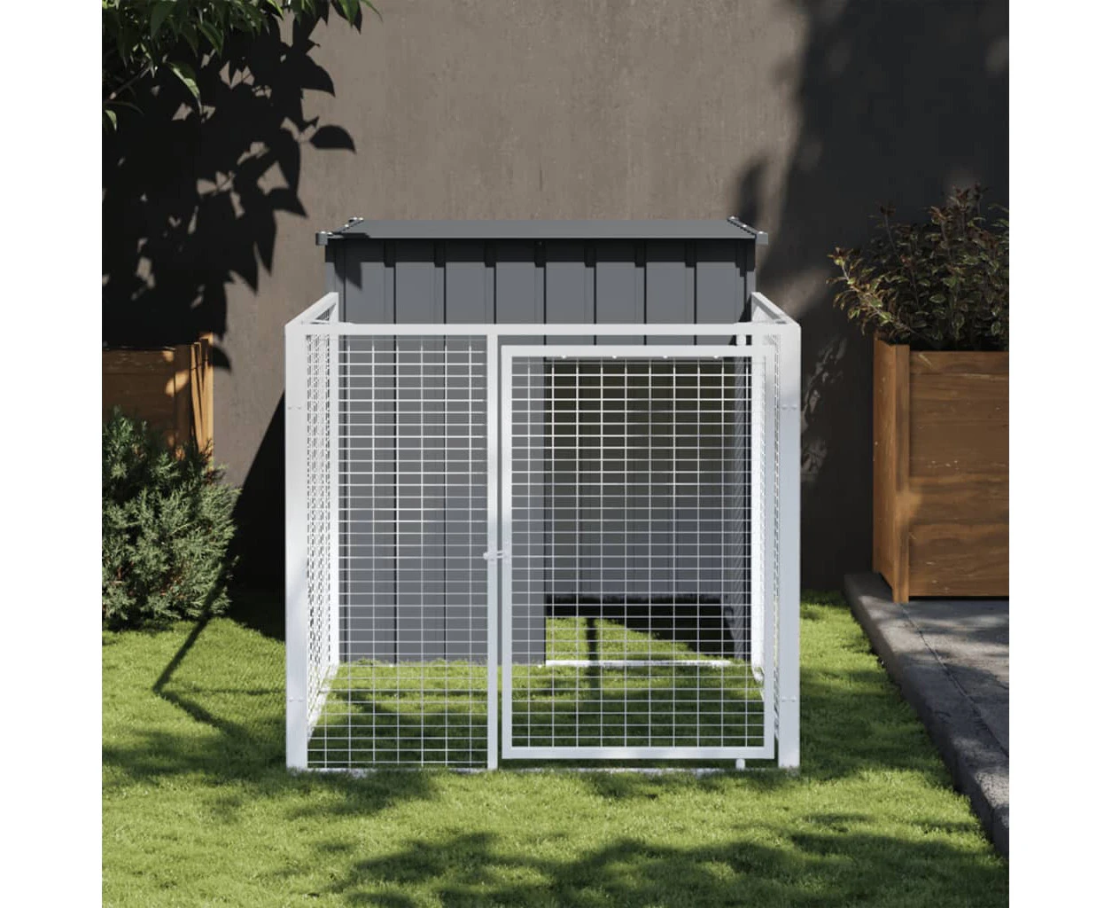 vidaXL Dog House with Run Anthracite 110x201x110 cm Galvanised Steel