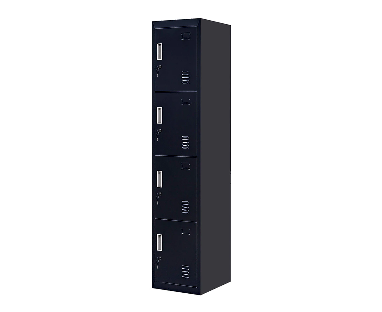 Standard Lock 4-Door Vertical Locker for Office Gym Shed School Home Storage Black